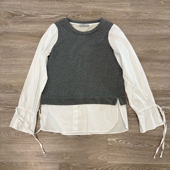Dalia Womens Long Sleeve Blouse Layered Look Size Large  Grey White sz S - Picture 2 of 9